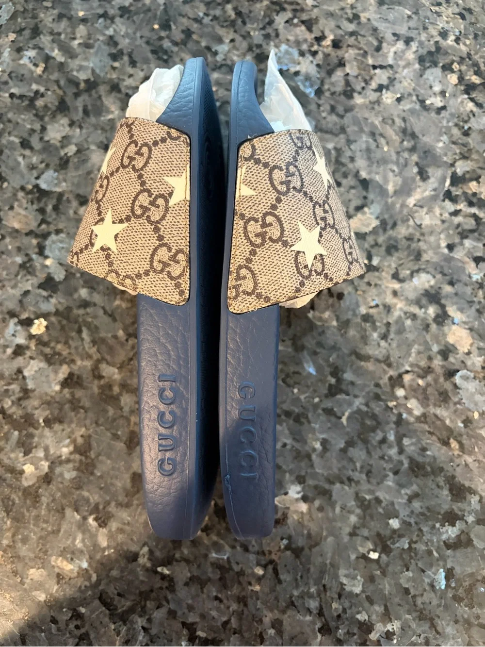 Blue Kids Slide Sandals with Star-Print Strap